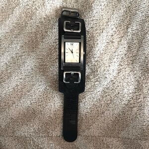 Men’s Guess Black Leather Band Watch- Thick Band